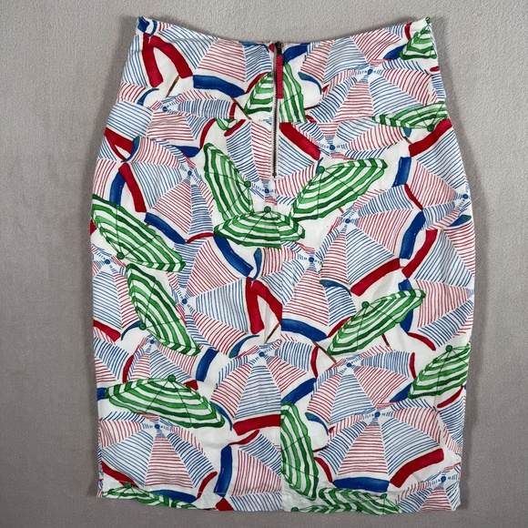 Conversations Anthropologie Skirt Womens 6 Umbrella Print Buttoned Linen Blend - Picture 6 of 13